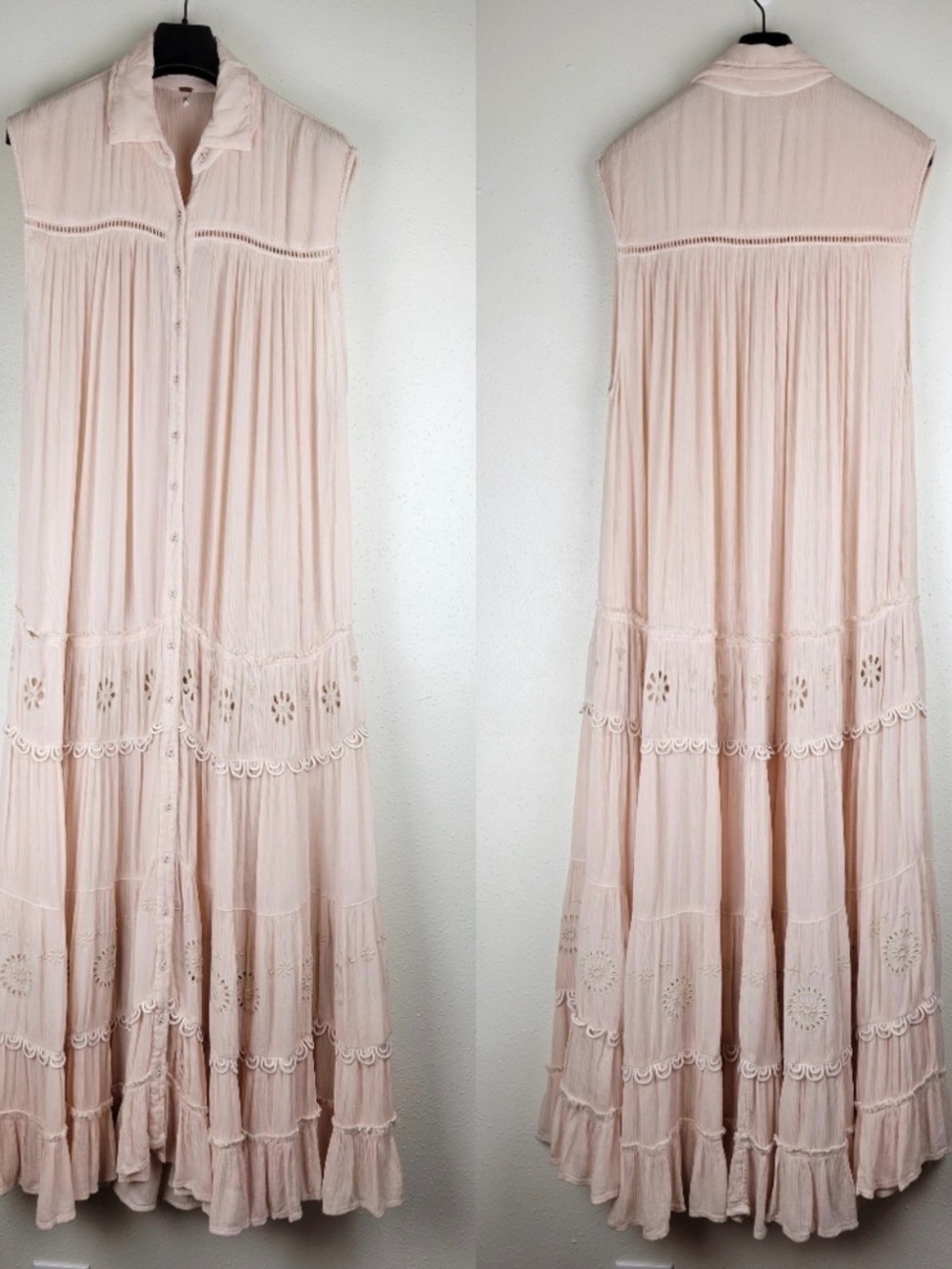 Free People oversized Soft Blush Button-Front Tiered Maxi Dress - Picture 3 of 4